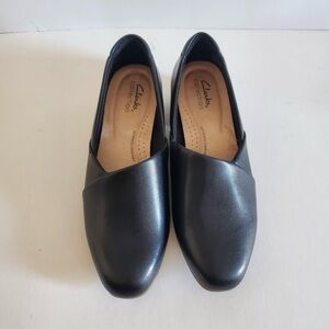 Clarks Juliet Palm Slip On Black Leather Loafers Women's Size 7.5